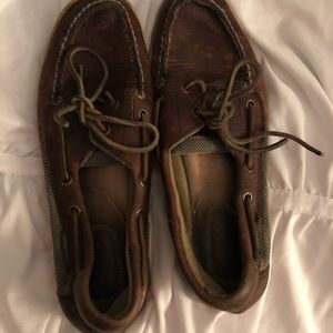 Worn dark brown Sperrys